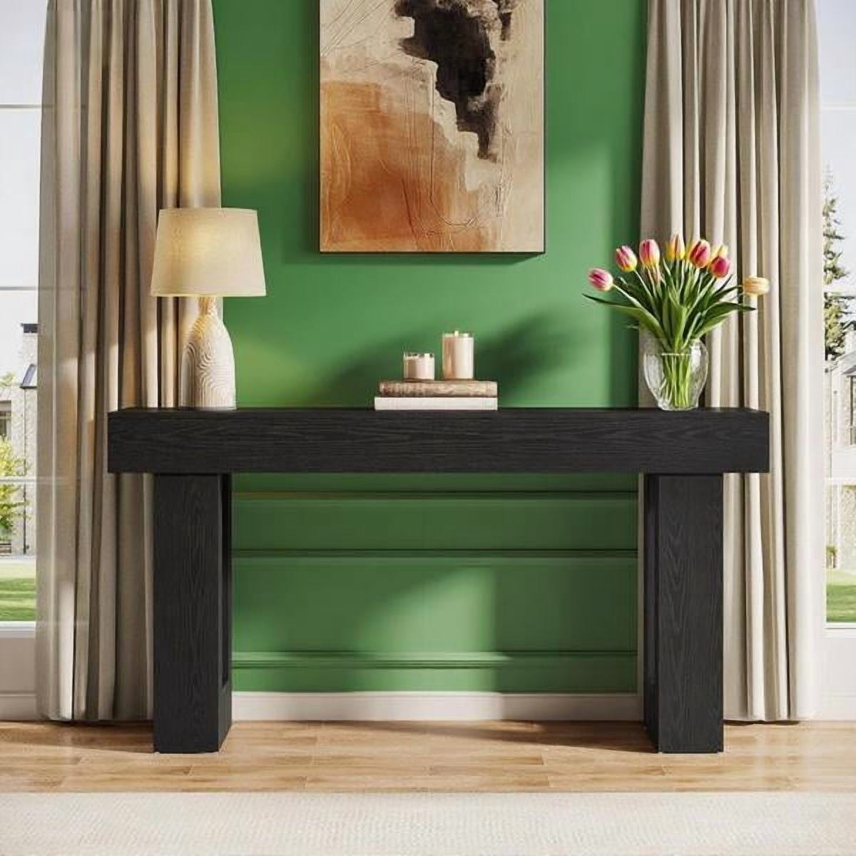 63" Farmhouse Console Table, Rustic Hallway Entryway Table, Engineered Wood MDF, Sturdy with Foot Pads, for Living Room Sofa Hallway, Black