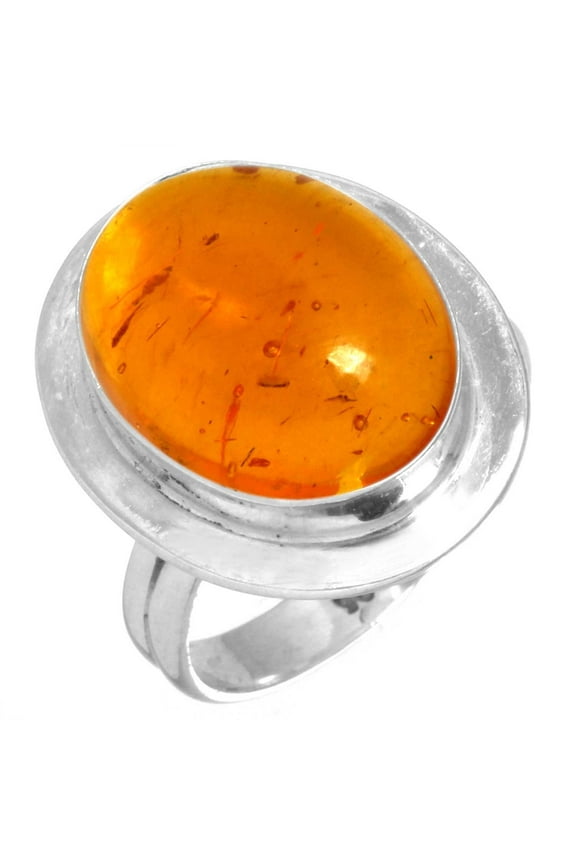 925 Sterling Silver Ring For Women - Men Orange Amber Gemstone Silver Ring Size 10 November Birthstone Handmade Silver Ring Size 10 Anniversary - Gift For Wife 925 Silver Gemstone Jewelry