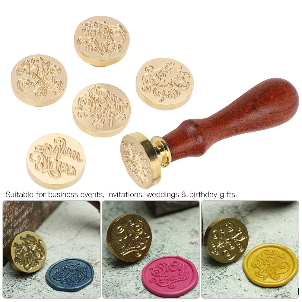 CRASPIRE Ensemble de Timbres de Sceau de Cire 4pcs Timbres de Cire /à Cacheter T/êtes en Laiton 1pc Manche en Bois 1pc Pochettes en Velours Noir S/érie de Motifs V/ég/étaux Kit de Timbres en Laiton