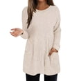 thumbnail image 2 of Long Chandail pour Femmes 2025 Manches Longues Col Rond Tricoté Côtelé avec Poches Tenues Automne Hiver, 2 of 5