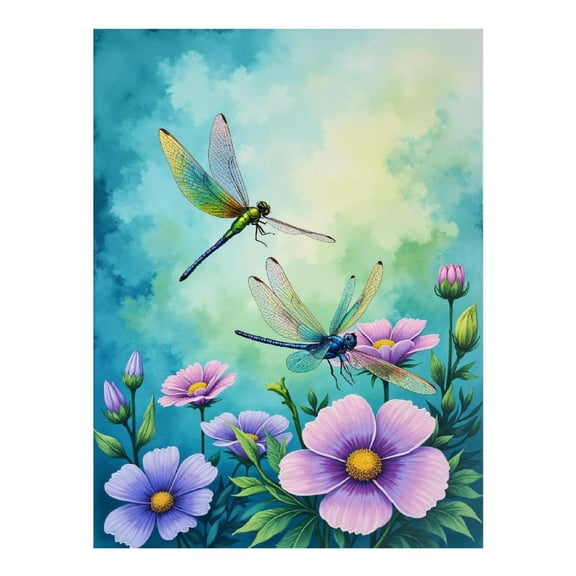 Diamond Art Kit for Adults, Dragonflies Among Purple Blossoms Diamond Painting for Adults Beginners, 5D DIY Diamond Art Painting Kits, Colorful Diamond Painting Craft for Home Decor 12x16