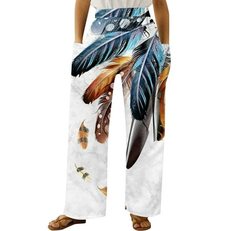 

Sngxgn Cropped Pants For Women Casual Womens Wide Leg Lounge Pajama Pants High Waist Tied Belt Beach Boho Loose Yoga Long Trousers Blue 2XL