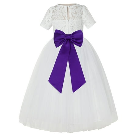 

Ivory Floral Lace Vintage Flower Girl Dresses for Wedding Pageant LG2T