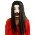 thumbnail image 1 of Máscara Creepy Ghost Face Scary de látex con pelo negro, talla adulta, 1 of 3