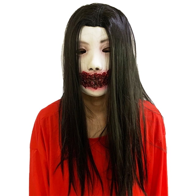 Máscara Creepy Ghost Face Scary de látex con pelo negro, talla adulta