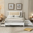 thumbnail image 2 of Queen Size Wooden Rattan Platform Bed, with 2 Big Drawers, T Size Trundle, White, 2 of 19