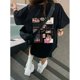 thumbnail image 1 of Camiseta de manga corta de Anime Crayon Shin-Chan de algodón puro con dibujos animados negros para mujer, Top holgado de talla grande con cuello redondo a la moda coreana para verano, 1 of 4