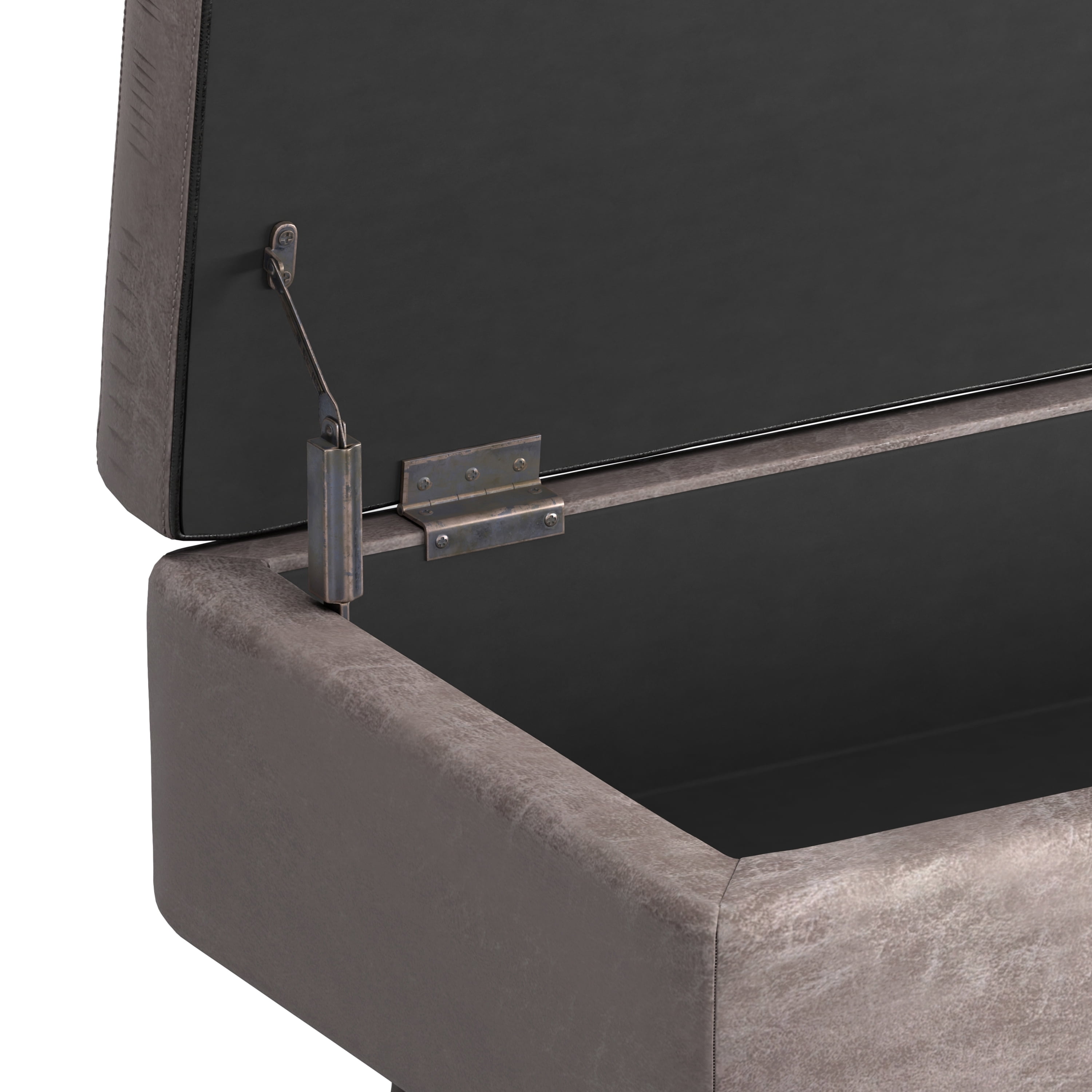 Owen 48 inch Wide Mid-Century Modern Rectangular Storage Ottoman in Distressed Grey Taupe Vegan Leather