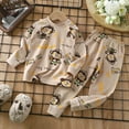 thumbnail image 2 of IROINNID Toddler Pajamas Set Baby Cute Print 2 Pieces Crewneck Pullover Pants Cotton Warm Sleepwear Loungewear Outfits 3M-5Y,Khaki, 2 of 3
