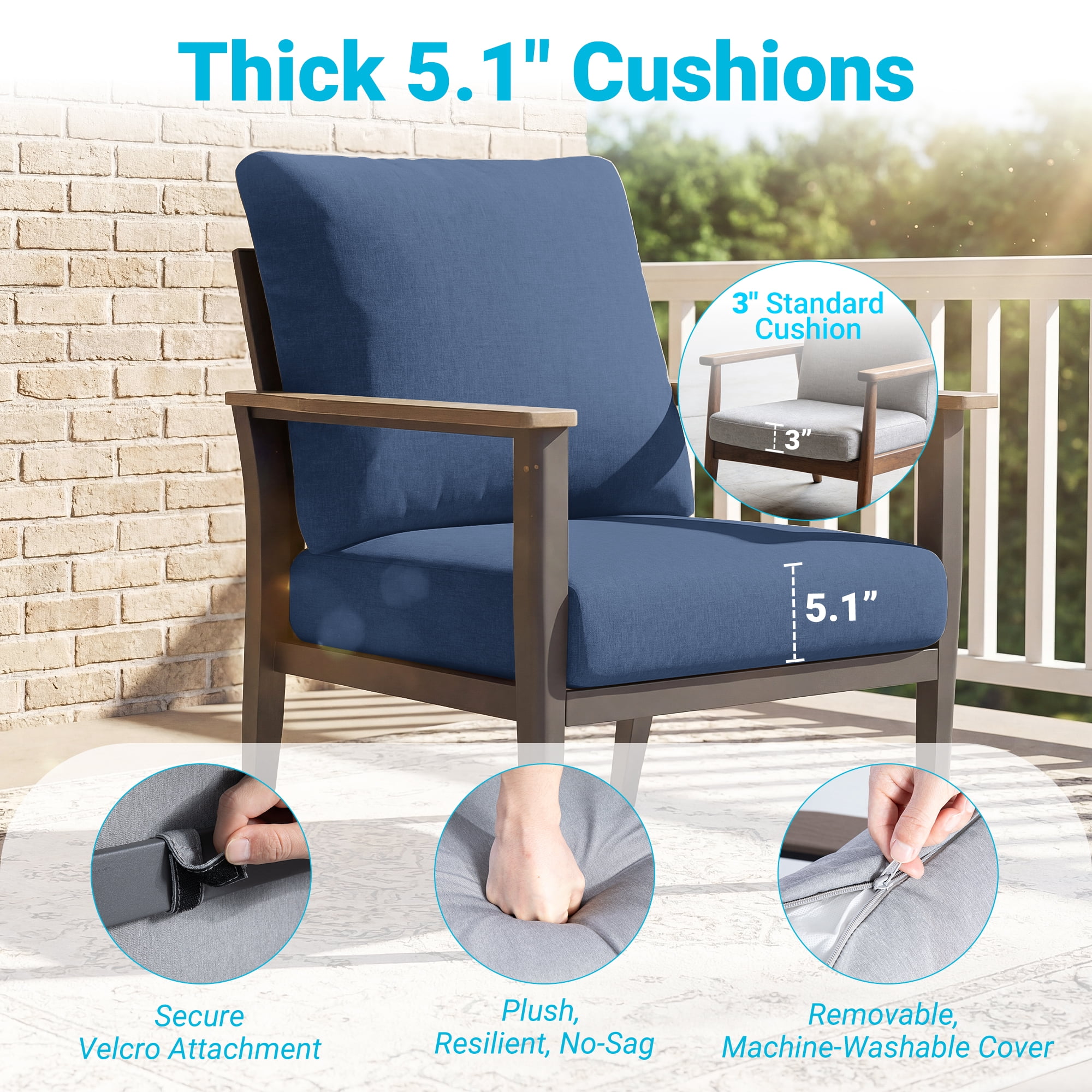 Muphyers 10 Piece Aluminum Patio Furniture Set, All Weather Patio Conversation Sets, Swivel Rocking Chairs and Ottomans, 5.1" Cushions Outdoor Couch for Porch, Garden, Backyard, Deck,Navy Blue