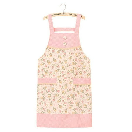 

OOKWE Rural Sweet Flower Kitchen Apron with Pockets Adjustable Waist Tie Cotton Linen Bib for Women Gardening Painting Cooking