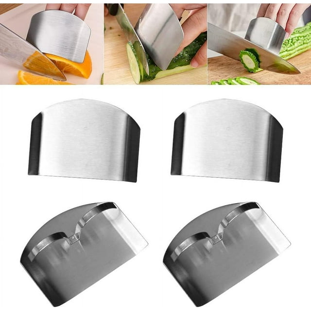 Finger Guard, Multifunctional Stainless Steel Finger Protector for Cutting Food Slicing Finger Guard, Premium Slicing Tool Guard Finger Protector, Great for Chopping Vegetables (Double Fingers, 4PCS)