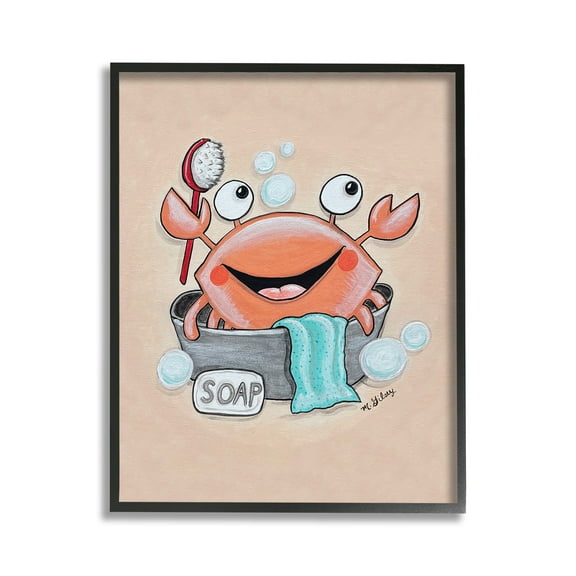 Stupell Industries Happy Crab Bathing Animals & Insects Painting Black Framed Art Print Wall Art, 11 x 14