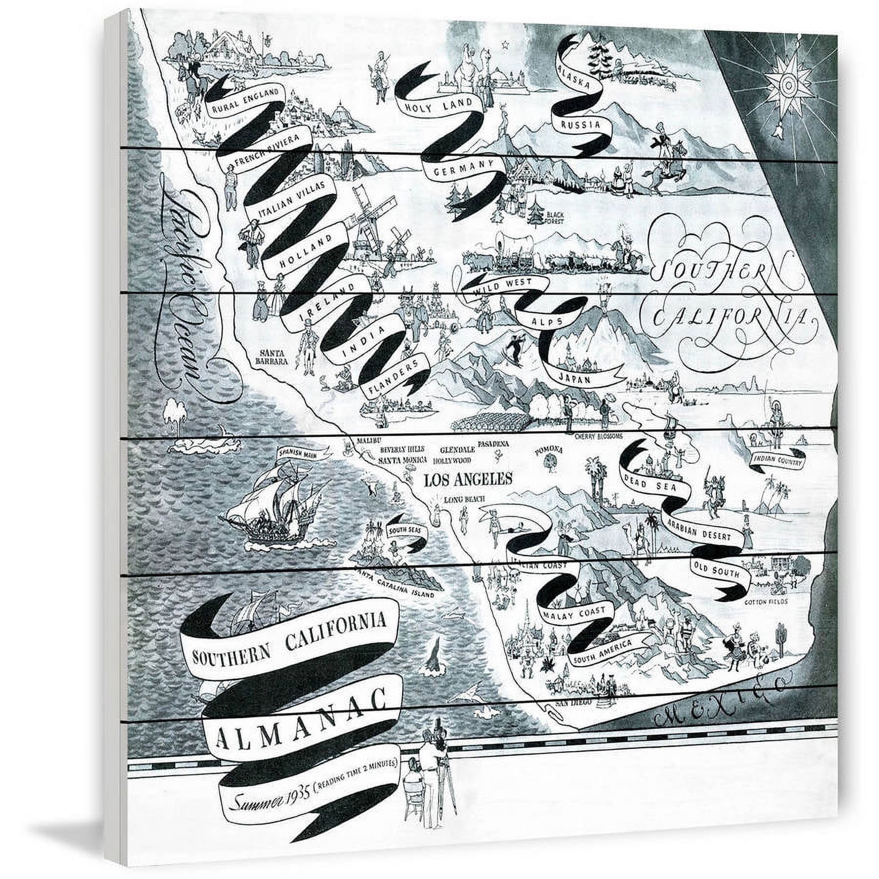 MARMONT HILL - 'Southern California Almanac' Painting Print on White Wood - Multi-Color 18 x 18
