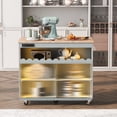 thumbnail image 2 of 44" Kitchen Island with Drop Leaf, Rolling Kitchen Cart with LED Light, Power Outlets and 2 Sliding Fluted Glass Doors, Large Kitchen Island Cart with 2 Cabinet and 1 Open Shelf (Grey Blue), 2 of 9