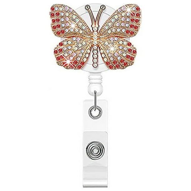 Butterfly Badge Reels Retractable Rhinestone Nurse Badge Holders Butterfly  ID Name Tag Holder Reels with Alligator Clips and Belt Clips for Teachers