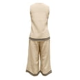 thumbnail image 4 of Womens Casual Two Piece Outfit Round Neck Sleeveless Top Elastic Waist Culotte Pants with Pockets Cotton Blend Vacation Set Beige XXXL(XXXL), 4 of 5