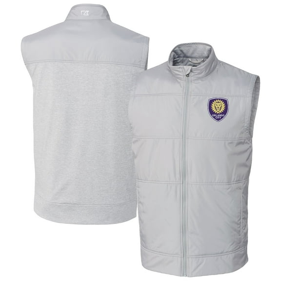 Men's-Cutter & Buck Gray Orlando City SC Stealth Hybrid Quilted Windbreaker Vest