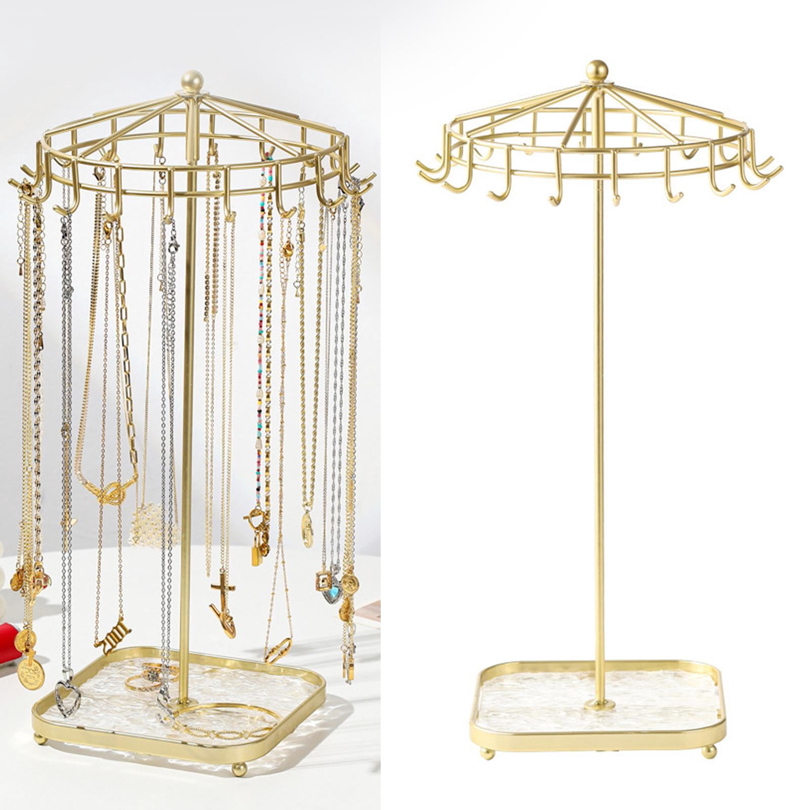 Sharplace Rotating Jewelry Holder Jewelry Display Rack Iron Jewelry Organizer Necklace Ear Storage Shelf for Tabletop Necklace Gold