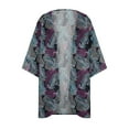 thumbnail image 4 of Blue Floral Chiffon Cardigan,Chiffon Cardigans for Woman 2023 Open Front Summer,Women's Floral Print Puff Sleeve Kimono Cardigan Loose Cover Up Casual Blouse Tops, 4 of 5