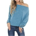 thumbnail image 1 of Pompotops Mode Femmes Décontracté Ample Pull-Over Épaules Dénudées Manches Longues Boutons Hauts, 1 of 8