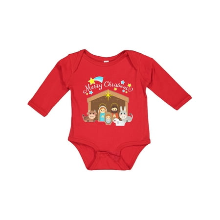 

Inktastic Merry Christmas Cute Nativity Scene Boys or Girls Long Sleeve Baby Bodysuit