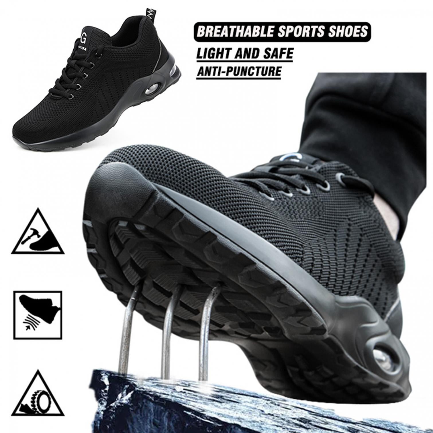 Falling 21 F21 Safety Shoes for Men Women Air Cushion Steel Toe Shoes Work Trainers Sneakers Womens Sneakers Athletic Works Size 8.5 Black Wide,