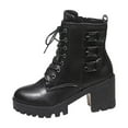 thumbnail image 2 of Roncen Women's Chunky Lace-Up Ankle Boots - Stylish Low Heel Winter Boots with Metal Buckle Decor, Comfortable & Versatile for Fall and Winter Fashion, 2 of 9