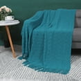 thumbnail image 2 of Wavy Pattern Decorative Knit Throw Blanket with Tassels, 50" x 60", Teal Blue, 2 of 8