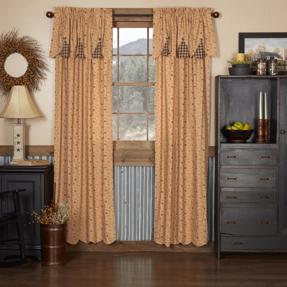 Primitive Panel Pair Maisie Attached Scalloped Valance Window Curtains TCC Brands