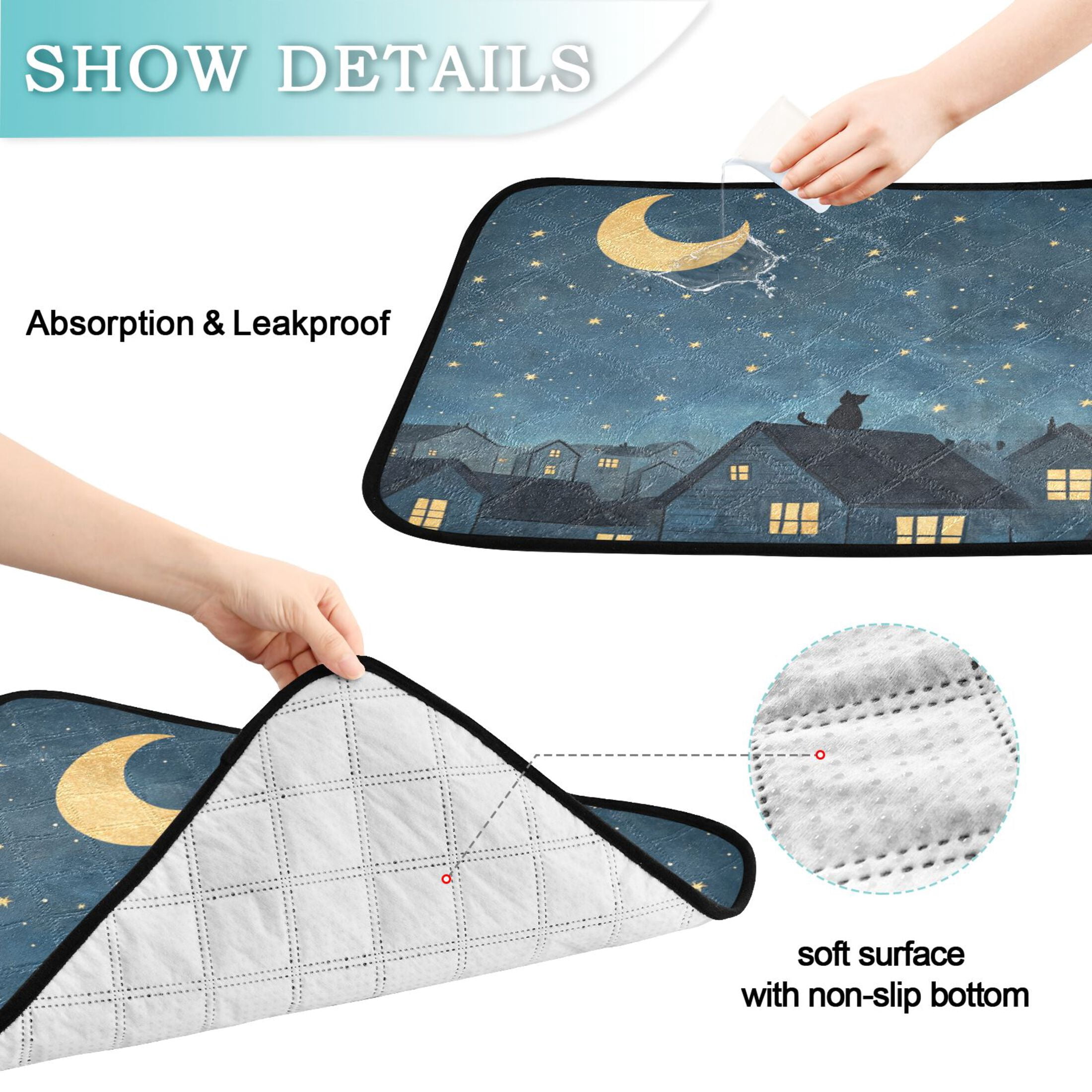 Qxltty Illustration Of Cat Sitting on Roof Cat litter Pads Pet Set of 3 Diaper Mats Center Anti-leakage Layer Absorbent Soft and Comfortable