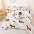 thumbnail image 3 of Homewish Pet Dachshund Queen Comforter Set,Kawaii Bowtie Comforter Sets Queen,Gray White Striped Decor,Polkadot Reversible,3 Pieces,1 Comforter and 2 Pillowcases, 3 of 7