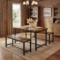 thumbnail image 2 of 3-Piece Rustic Brown Dining Table Set for 4, Rectangular Wooden Kitchen Table with 2 Benches, Space-Saving Dinette Furniture for Apartment, Small Space and Home, 2 of 6