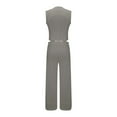 thumbnail image 5 of BLOCLOALO 2 Piece Lounge Set Sleeveless Tops Outfits Solid Color Cotton Linen Button Down Shirt Vest Tank Tops and Wide Leg Pants Set V Neck Blouses Trendy Business Sets Trendy Lounge Sets Grey M, 5 of 6