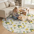 thumbnail image 4 of Washable Round Rugs 4ft Summer Lemon Circle Rug Non-Slip Soft Non-Shedding Low-Profile Pastoral Leaves Fruits Country Plants Pink Small Area Rug Carpet for Living Room Bedroom Dining Room Home Decor, 4 of 8