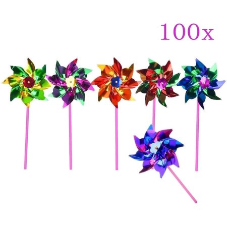 100 Waterproof Foil Windmills Outdoor Toys for Kids Garden Decoration Ornament Pinwheel Spinners for