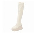 thumbnail image 2 of Miluxas Women's Over the Knee Platform Thigh High Boots Long Stretch Soft Chunky Lug Sole Fall Boots Beige 7.5(40), 2 of 9