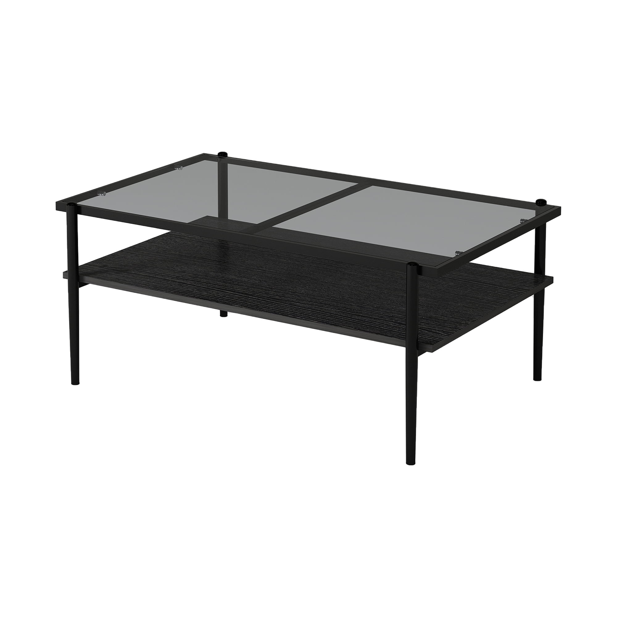 MAYEERTY Rectangle Coffee Table with Gray Tempered Glass Top and Black Legs