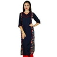 thumbnail image 2 of Bimba Womens Blue Kurta Straight Kurti Quarter Sleeves Indian Ethnic Tunic Long Boho Chic Blouse, 2 of 7
