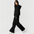 thumbnail image 7 of Szluipve Women Cropped Zip‑Up Hoodie 2 Piece Outfits Drawstring Long Sleeve Full Zip Short Hooded Jacket and Elastic Waist Wide Leg Pants Casual Tracksuit Loungewear Set Black M, 7 of 7