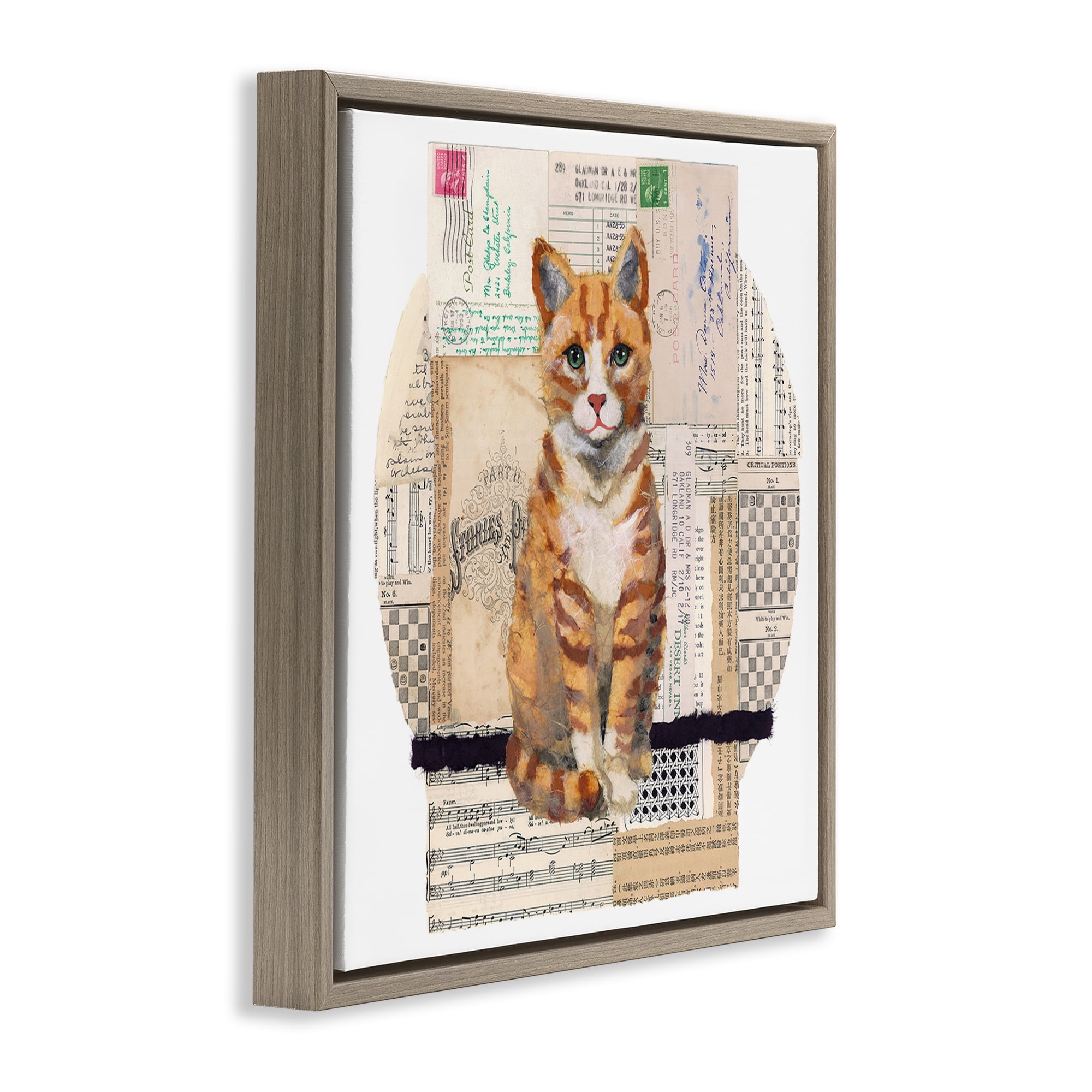 Stupell Industries Orange Cat Collage Animals & Insects Painting Brown Floater Framed Canvas Art Print Wall Art, 18 x 18