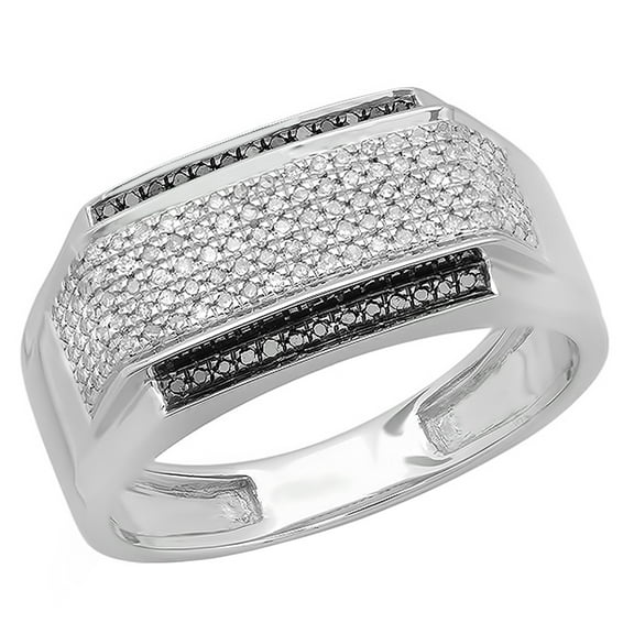 Dazzlingrock Collection 0.45 Carat (ctw) Round Black & White Diamond Hip Hop Flashy Ring for Men in 14K White Gold, Size 11.5