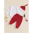 thumbnail image 5 of Baby Toddler Boy Christmas Outfit, 0 3 6 12 18 Months Long Sleeve Patchwork Romper with Pants and Hat Infant Clothing Set, 5 of 9