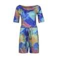 thumbnail image 3 of Aayomet Jumpsuits Women Print Casual Fashion Sleeve Shoulder Playsuit Tie-Dye Off Short Women's Jumpsuit,Yellow XL, 3 of 4