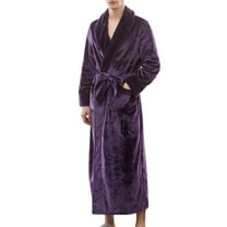 Previn Men's Plush Robe Soft Long Sleeve Long Winter Warm Flannel Loose Fit Fuzzy Fleece Bathrobe Luxury Fall Purple Large-X-Large