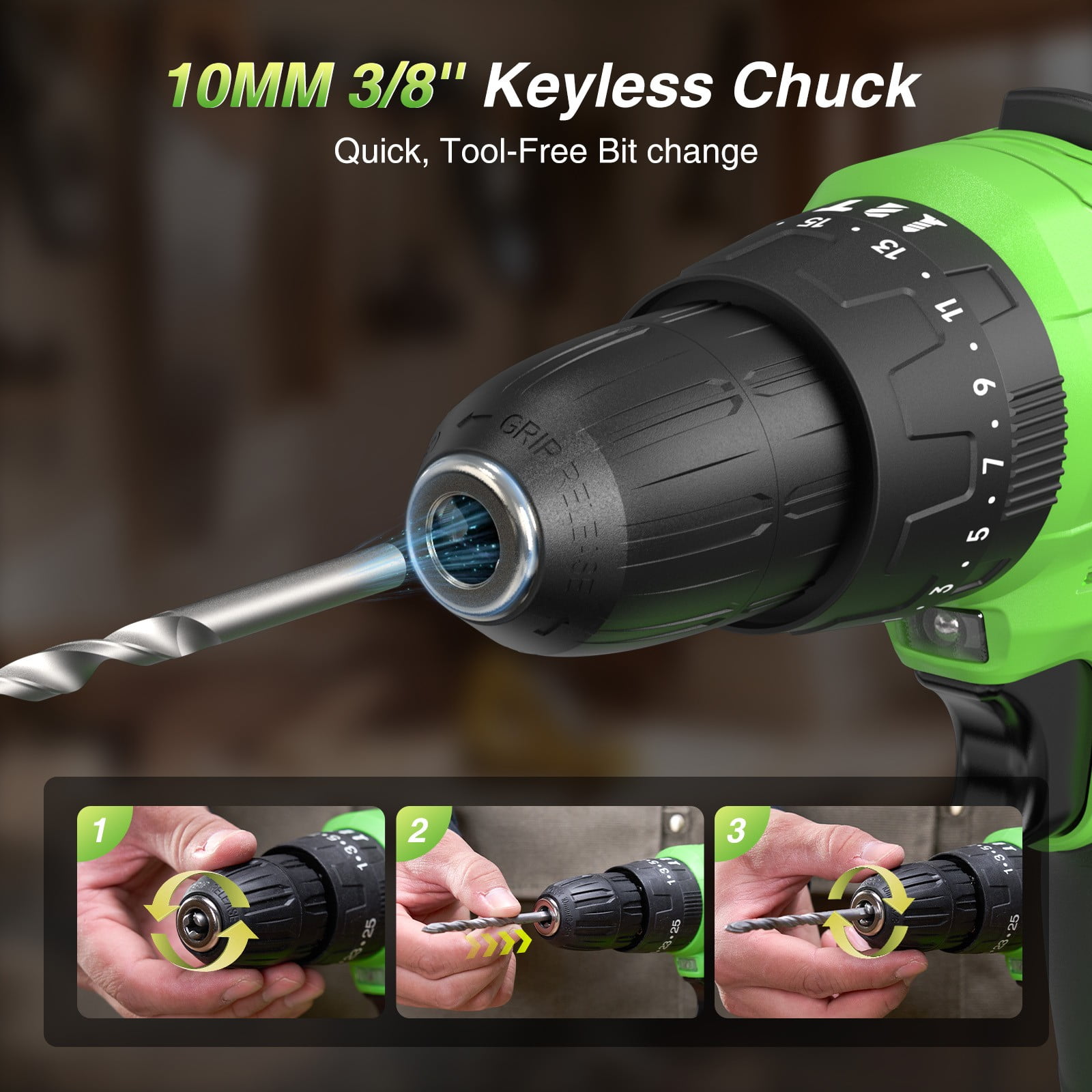 Taskstar 21V Cordless Power Drill Set, Power Drill Driver Kit with Lithium-ion Battery and Charger, 3/8-Inch Keyless Chuck, 2 Variable Speed, 20+3 Position and 29pcs Drill/Driver Bits