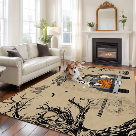6 x9 Area Rugs Happy Halloween Indoor Outdoor Area Rug for Living Room Bedroom Truck Gnomes Pumpkins Crow Spi-der Washable Bathroom Rugs Kitchen Floor Carpet Mats Home Decor Aesthetic