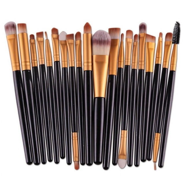 Graflsoa MAANGE 20-Piece Premium Makeup Brush Set with Black Handle & Gold Accents for All Skin Types