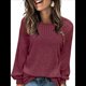 thumbnail image 2 of Blusas Tipo Túnica para Mujer, Cuello Redondo, Elegantes, con Encaje y Retazos, Blusas Informales, Suéteres. Vino Tinto XL, 2 of 7