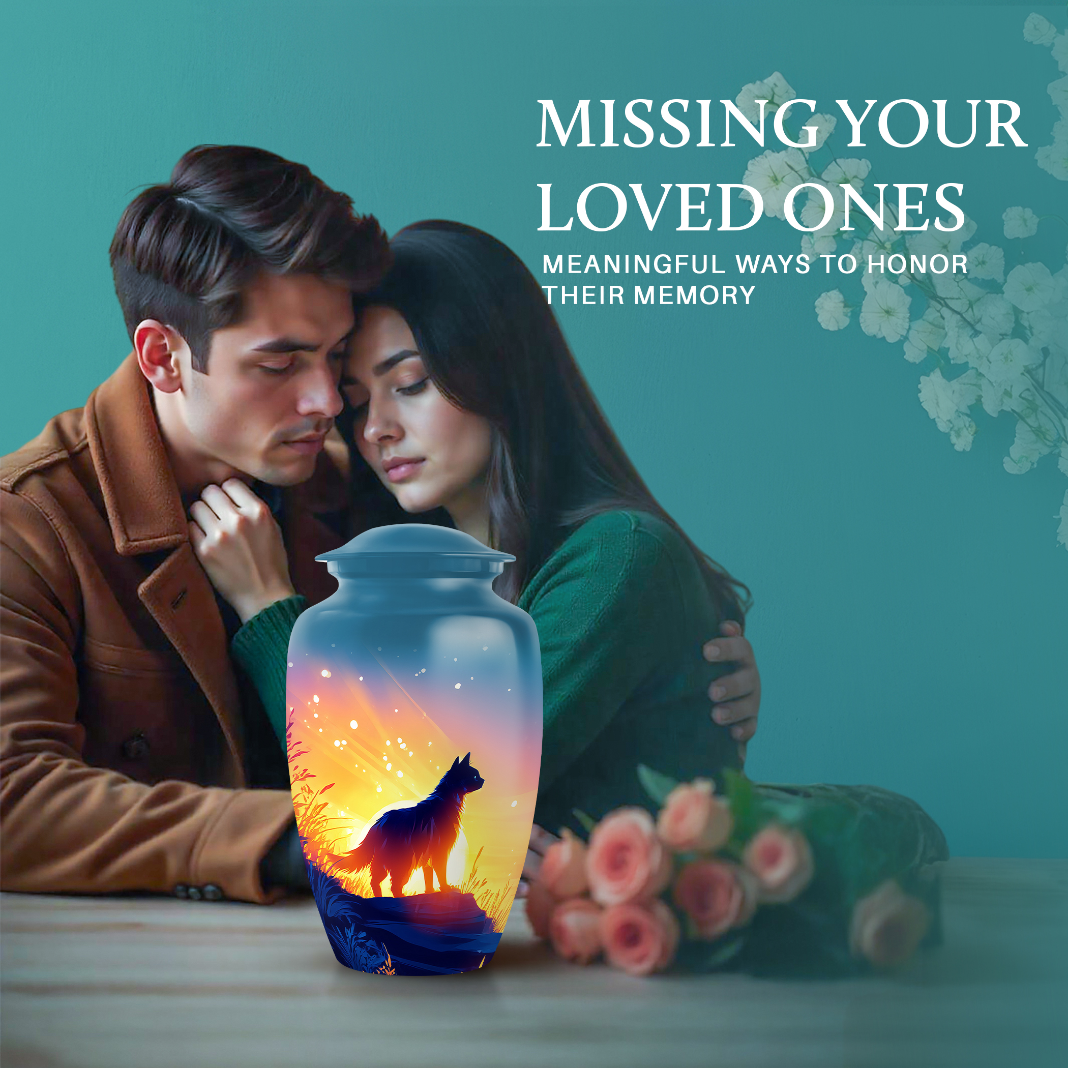 SABURIAL Cat Urn - Tribute Beautiful Urn For Male & Female Ash - Cremation Urns For Mom Ash - Large Burial Urns For Human Remains - Large Size 10 Inch With Velvet Bag